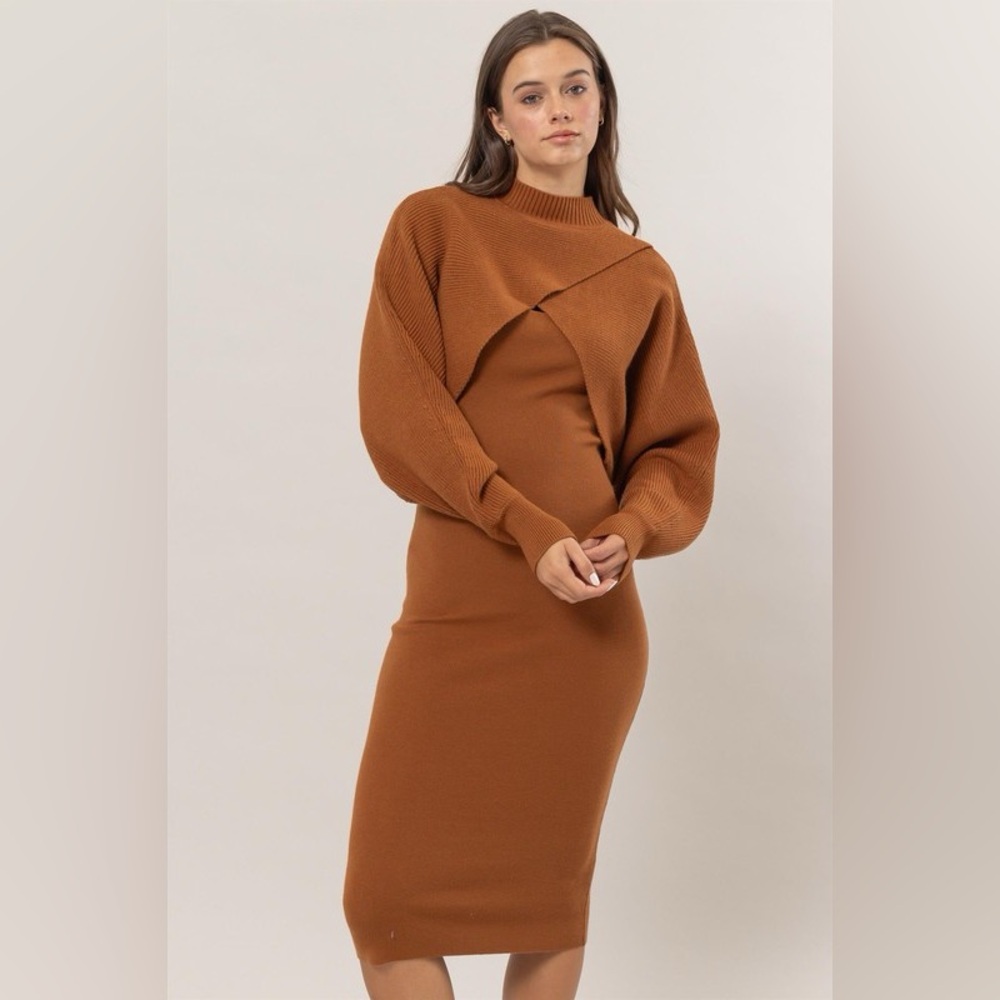 Stylish Tank Knit Dress with Long Sleeve Cover Set